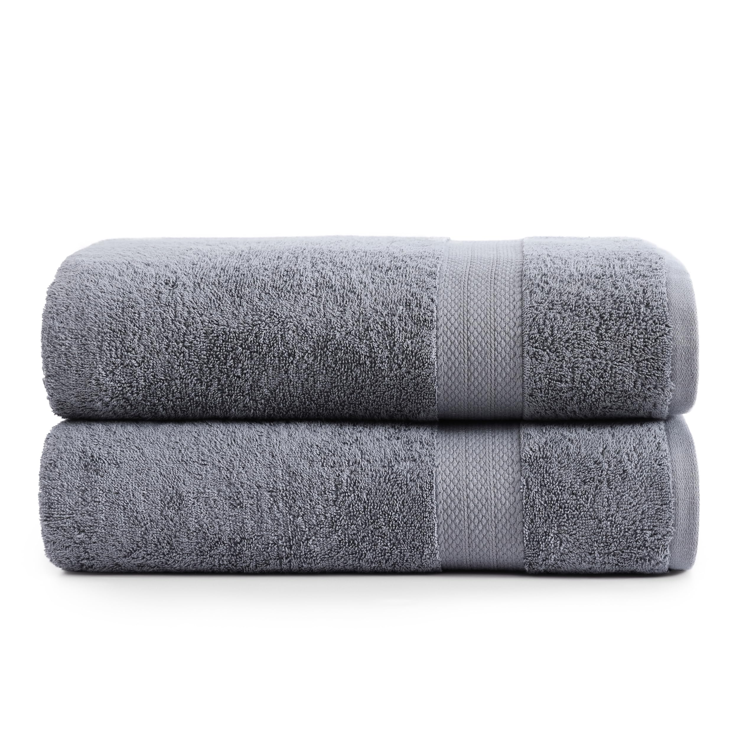 LANE LINEN 100% Cotton 2 Pack Bath Sheets (35"x66") - Ring Spun, Extra Large Cotton Bath Towels Set - Quick Dry, Soft & Absorbent Oversized Towel Set - Remains Soft After Multiple Washes - Cool Grey