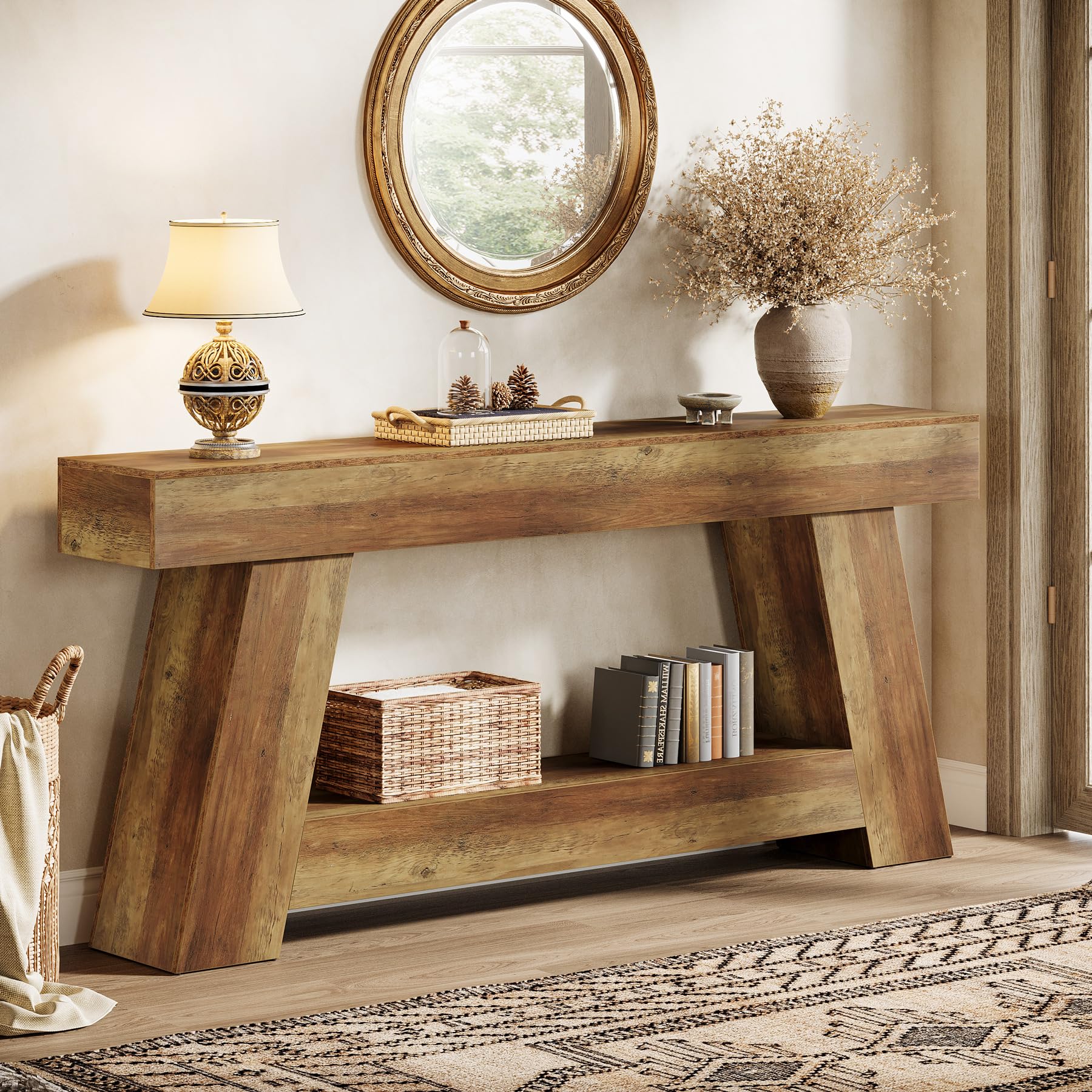 Photo 1 of ***BROKEN***Tribesigns 70.9 Inch Long Console Tables, Farmhouse Entryway Table with Storage, 2-Tier Sofa Table Behind Couch for Entrance, Hallway, Living Room (Rustic Brown)