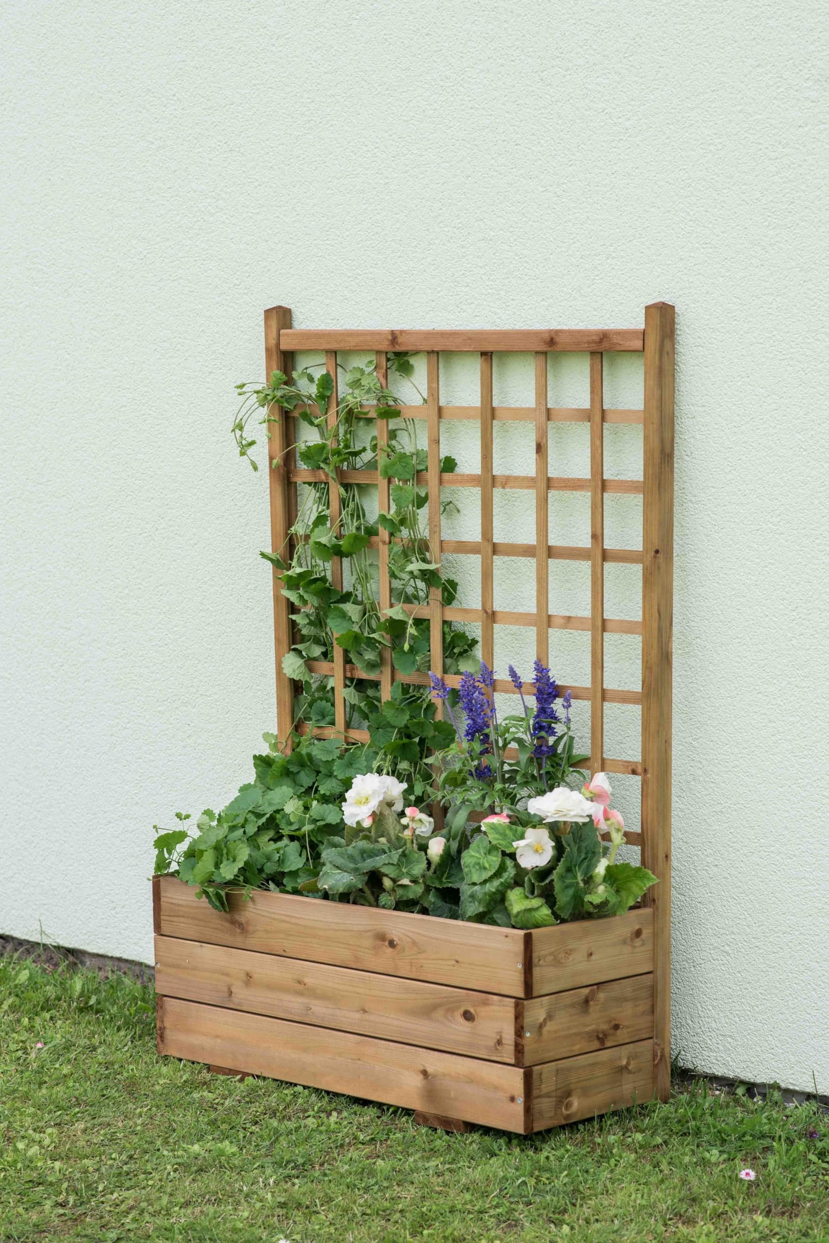 SUNWOOD Fioriera con grigliato 80x32x120h cm in legno massello, impregnata in classe III, inclusa di TNT protettivo (Legno 80)