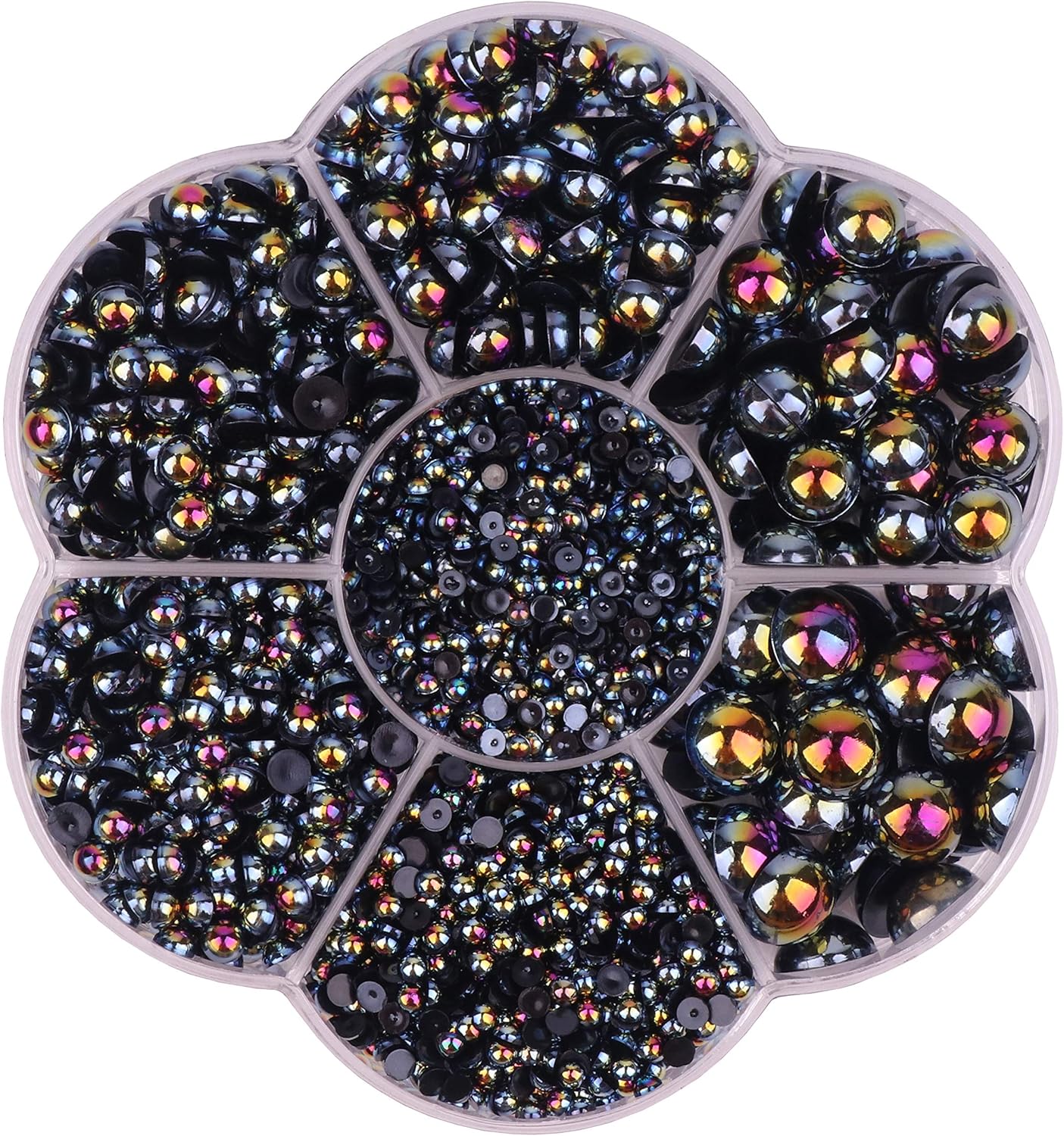 YAKA 3000PCS 1 Box 7Sizes Round Flatback Half Pearls Bead Loose Beads Gem Scrapbook Craft (Half Beads/AB Bright Color) (Black)