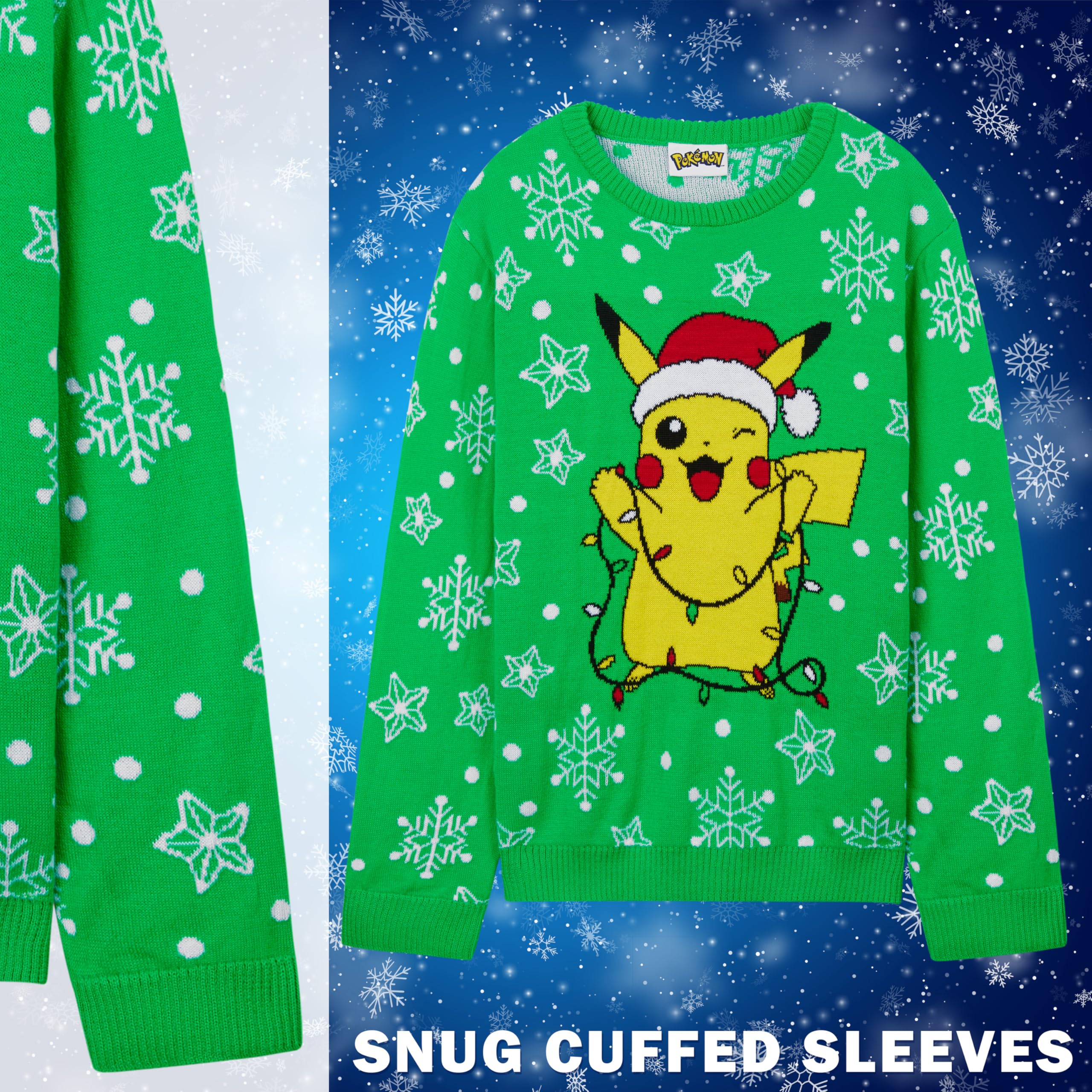 Pokémon Jersey de Navidad Suéter de Punto Cuello Redondo para Niños Adolescentes