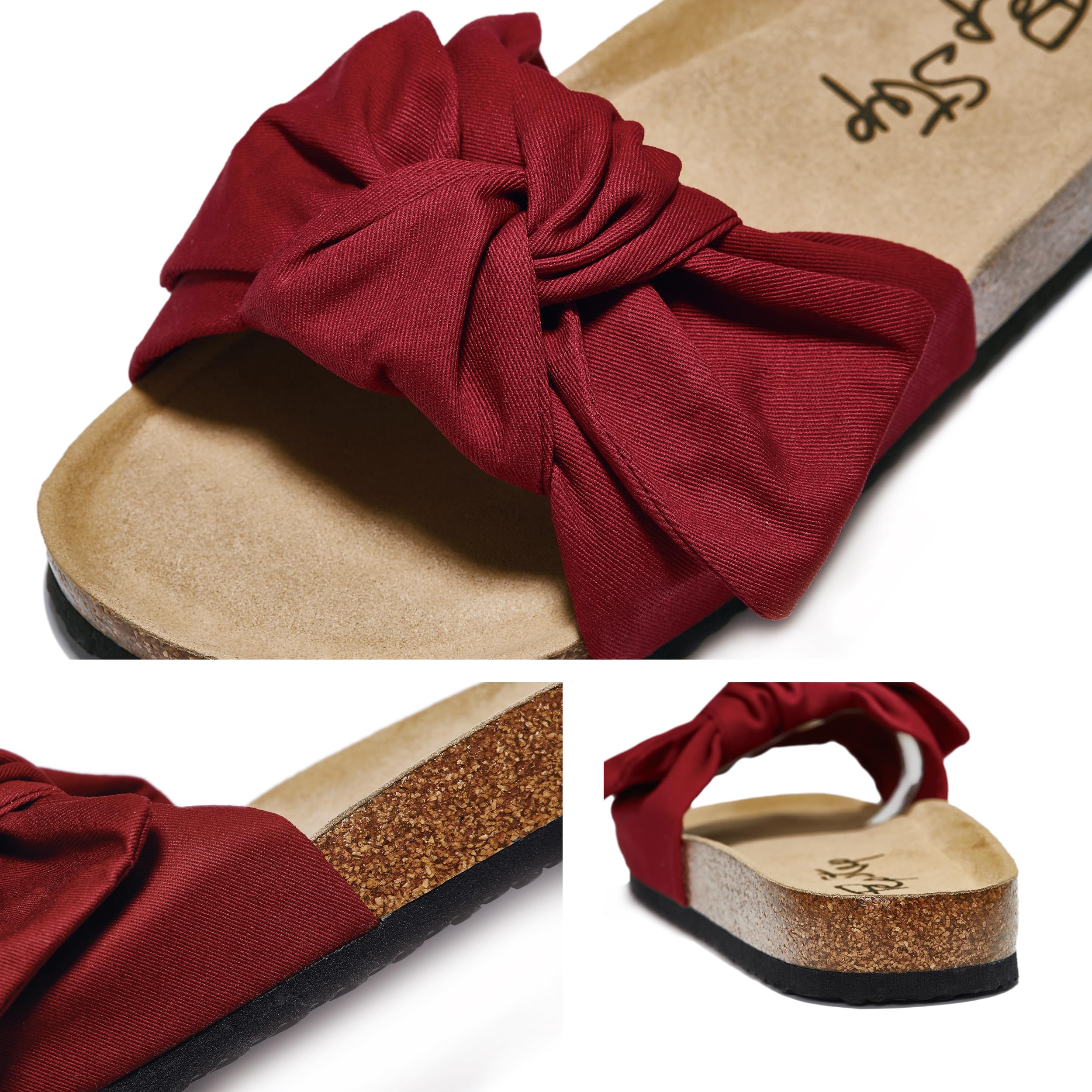 PepStep Slide Sandals for Women or Ladies Dressy Summer Casual, Cute Bow Tie Knot On Top Strap, Comfy Slip On Cork Foot Bed: 10 Ankora Red