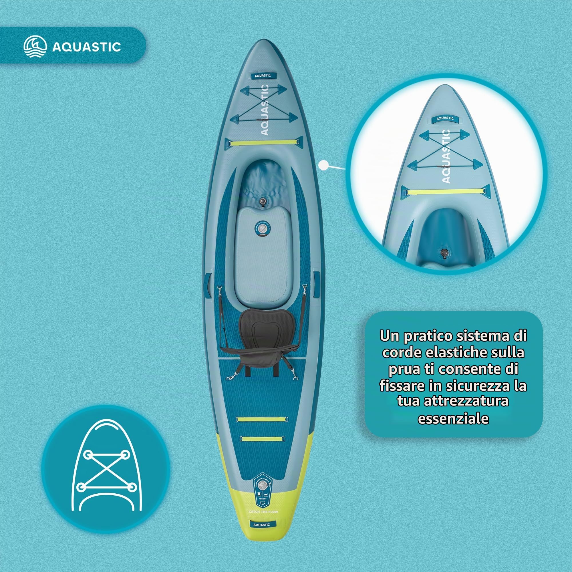 AQUASTIC Raglan 11'2 Kayak SUP ibrida gonfiabile – Tavola SUP con sedile per kayak, pagaia, pompa, 2 pinne e zaino