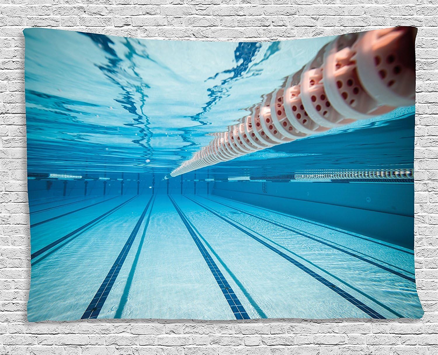 Ambesonne Sports Tapestry, Swimming Pool Underwater View Relaxing Exercise Hobby Leisure Activity Theme Picture, Wide Wall Hanging for Bedroom Living Room Dorm, 80" X 60", Sky Blue