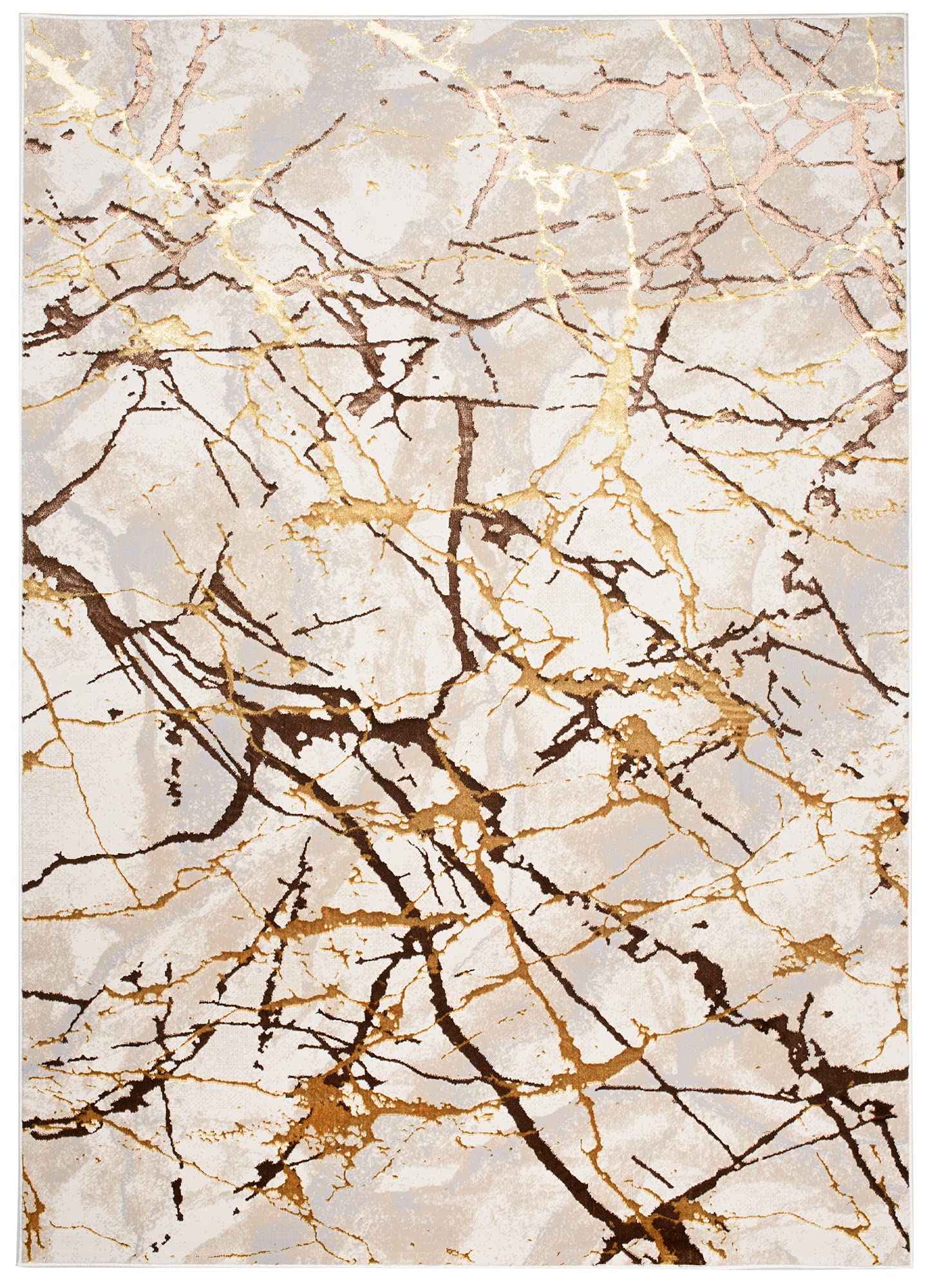 TAPISO Golden Tapis Salon Poils Courts Brillant Moderne Marron Or Beige Crème Moucheté Abstrait Tapis Chambre Adulte Salle à Manger Oeko-TEX Résistant 200 x 300 cm