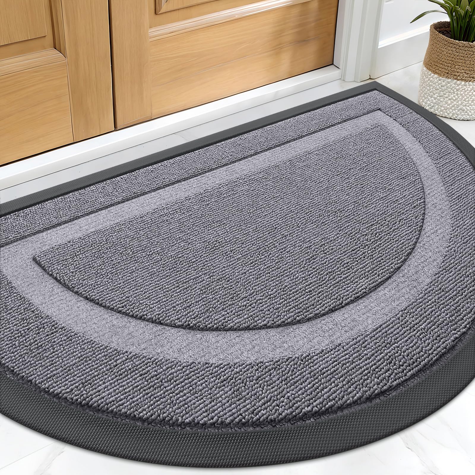 OLANLY Half Circle Front Door Mat Outside 71x23 All-Season Rubber Doormat | Classic Gray, Absorbent, Heavy-Duty, Stain and Fade Resistant, Non-Slip Backing, Low-Profile Indoor Outdoor Entryway Mat