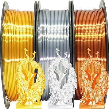 Shiny Silk Gold Silver Copper 1.75mm 3D Printer PLA Filament Bundle, Each Spool 0.5kg, 3 Spools Pack, with One 3D Printer Remove Tool MIKA3D