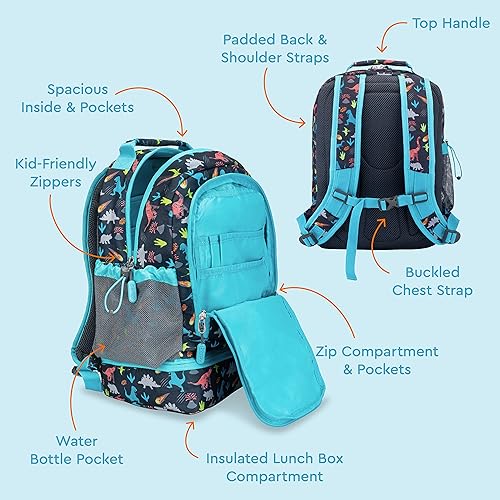 Miniatura 3 de Bentgo Juego de mochila 2 en 1 para niños y bolsa de almuerzo aislada para agua - Nuevo y mejorado 2023 (Dinosaurio), Azul, Bentgo Mochila para