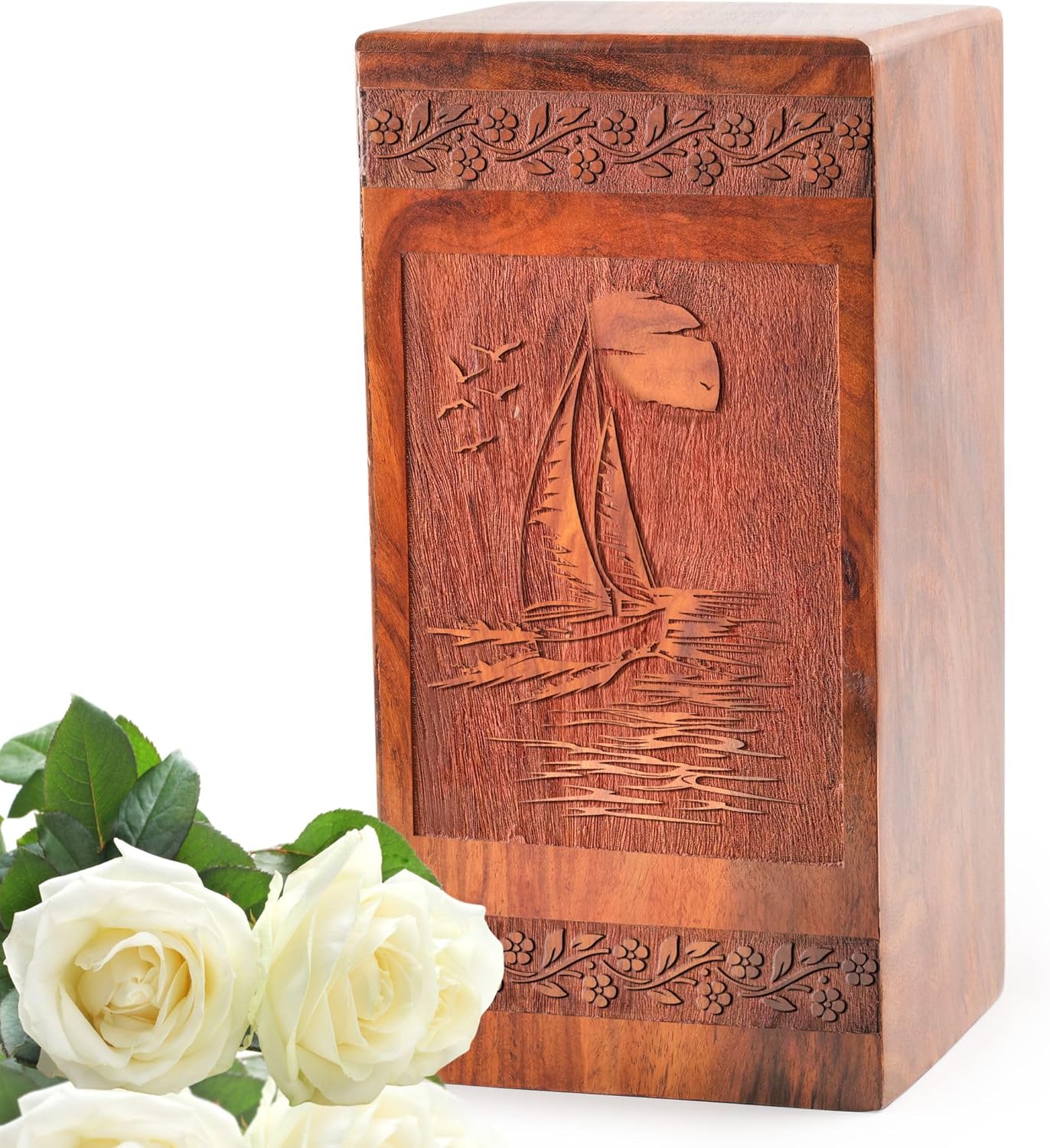 Sailboat Urn - 10 Inch Urn - Wooden Urn for Human Ashes Adult - Funeral Urn for Ashes, Large Urn for Human Ashes Adult Male & Female, Urns for Ashes, Cremation Urn for Ashes - Pack of 1