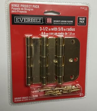 3-1/2 in. Bright Brass 5/8 in. Radius Security Door Hinges 3-Pack