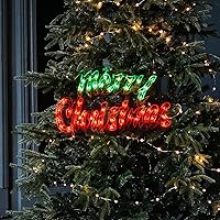 Vista 6 de Luces de Decoración de Feliz Navidad de 16 Pulgadas, Luces de Silueta para Ventana de Navidad, Lámpara de Letrero de Doble Cara para Decoraciones