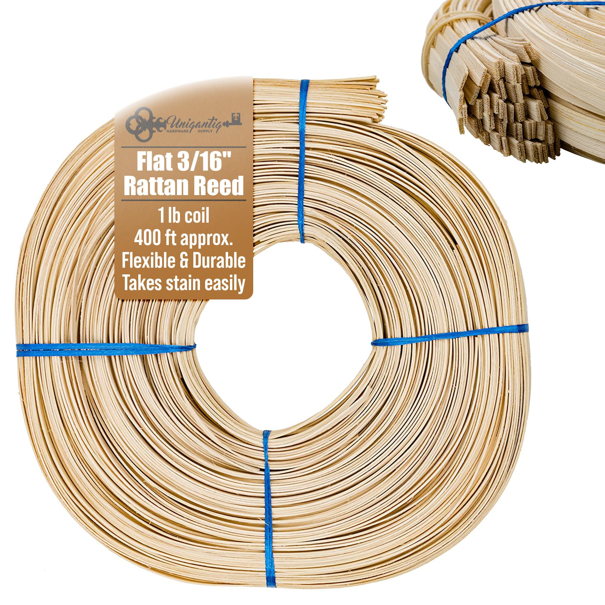 3/16" Flat Reed # 1 | 1 Pound Coil | Rattan Reed for Basket Weaving and Wicker Furniture Making | Basketry, Wicker Weaving and Wicker Repair Supplies | UA-316FR-image-12