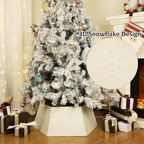 Miniatura 4 de Blissun Anillo de metal para árbol de Navidad, collar de árbol de Navidad con copo de nieve impreso, soporte base de falda de sauce para decoración