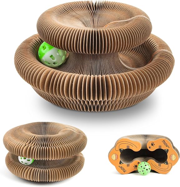 Magic Organ Tiragraffi per gatti | 2 in 1 pieghevole con campanella | Giocattolo interattivo e casetta di cartone per gatti domestici (Dimensioni standard) - 1