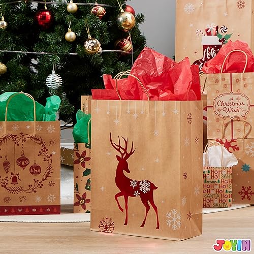 Miniatura 8 de JOYIN 24 bolsas de papel kraft de Navidad, bolsas de dulces de 4 tamaños surtidos con asa para suministros de fiesta de Navidad, envolver regalos de