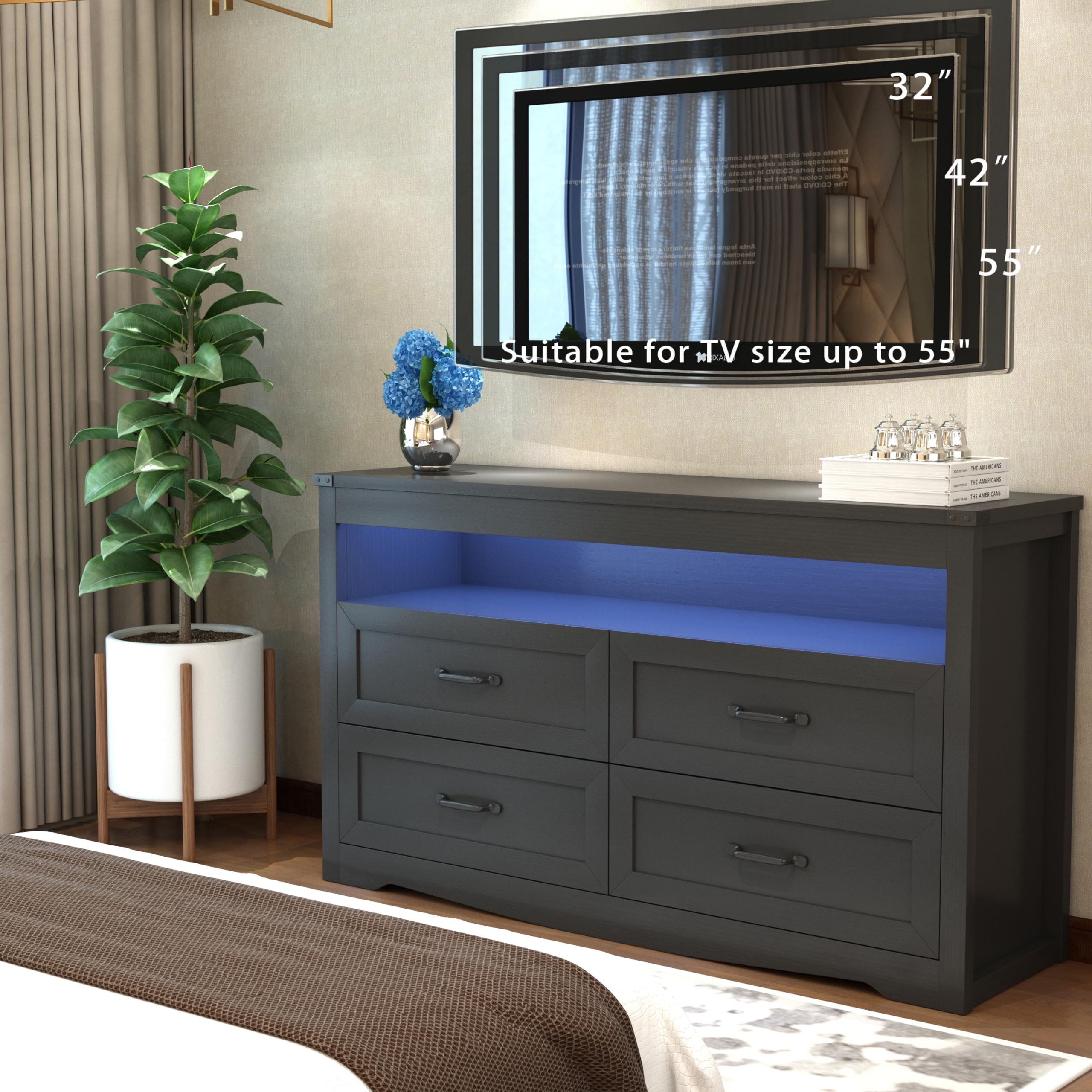 black and cream wedding dress Lorient 8-Drawer LED Bedroom Flame Box Dresser Black main image 1