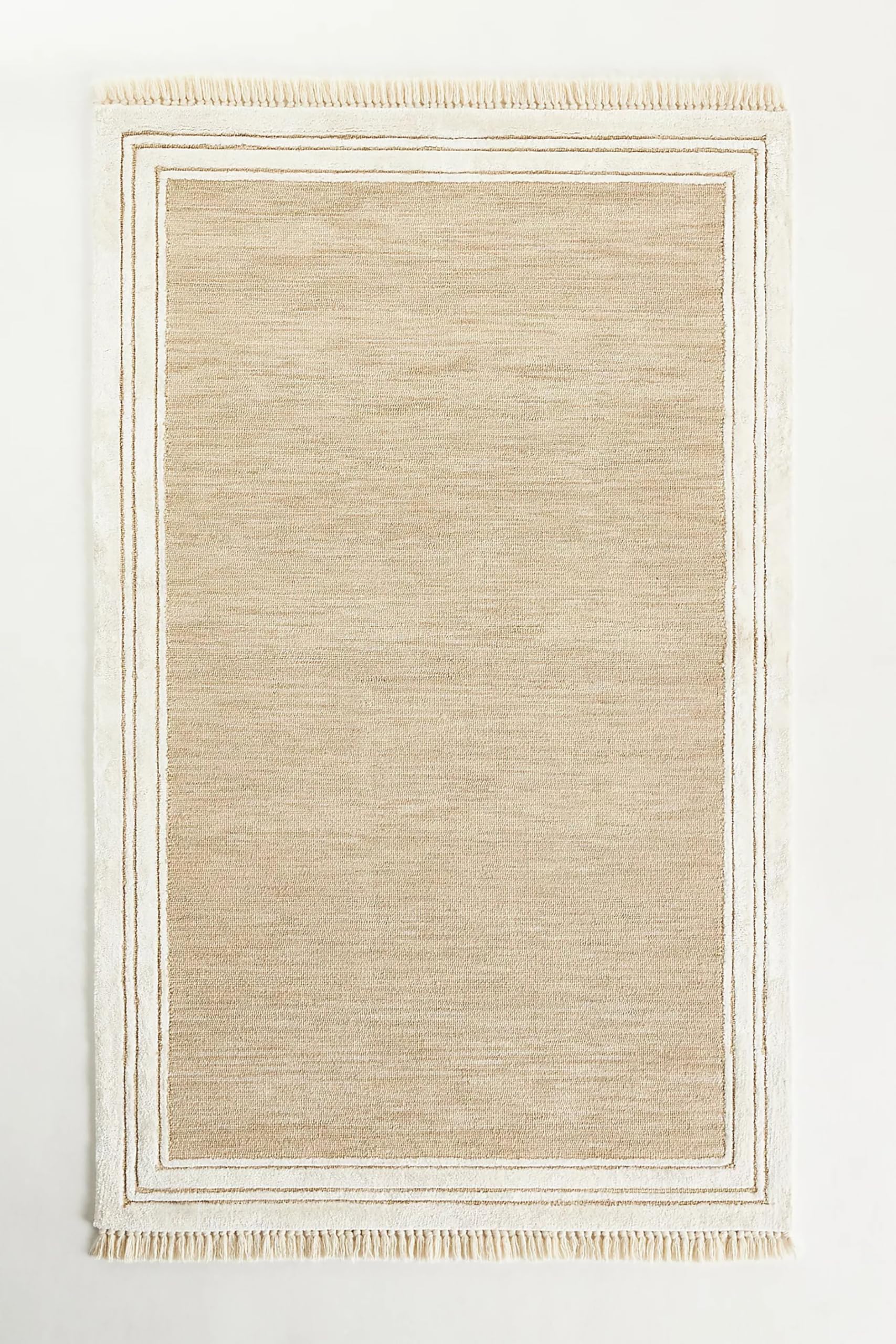 Luxury Hand-Tufted Wool and Viscose Area Rug with Neutral Tones and Tassel Details for Elegant Home Decor - (5x7 Ft)