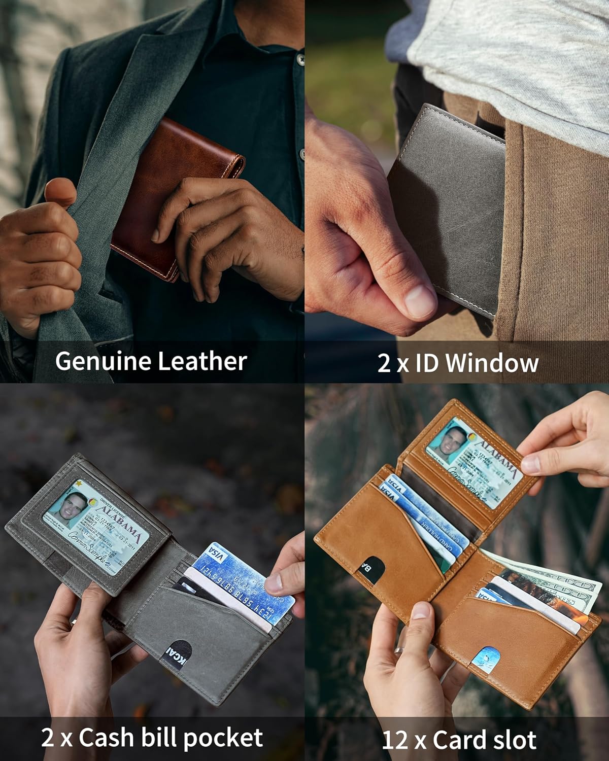 Artpaxy Mens Wallet Bifold Genuine Leather RFID Blocking Wallet for Men with 2 ID Windows 12 Card Holders 2 cash pockets 1 Gift Box