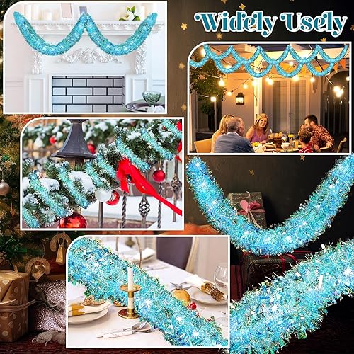 Miniatura 4 de Guirnalda de oropel de Navidad de 32.8 pies con luces LED, guirnalda colgante para árbol de Navidad, decoración para fiestas de Navidad, cumpleaños,