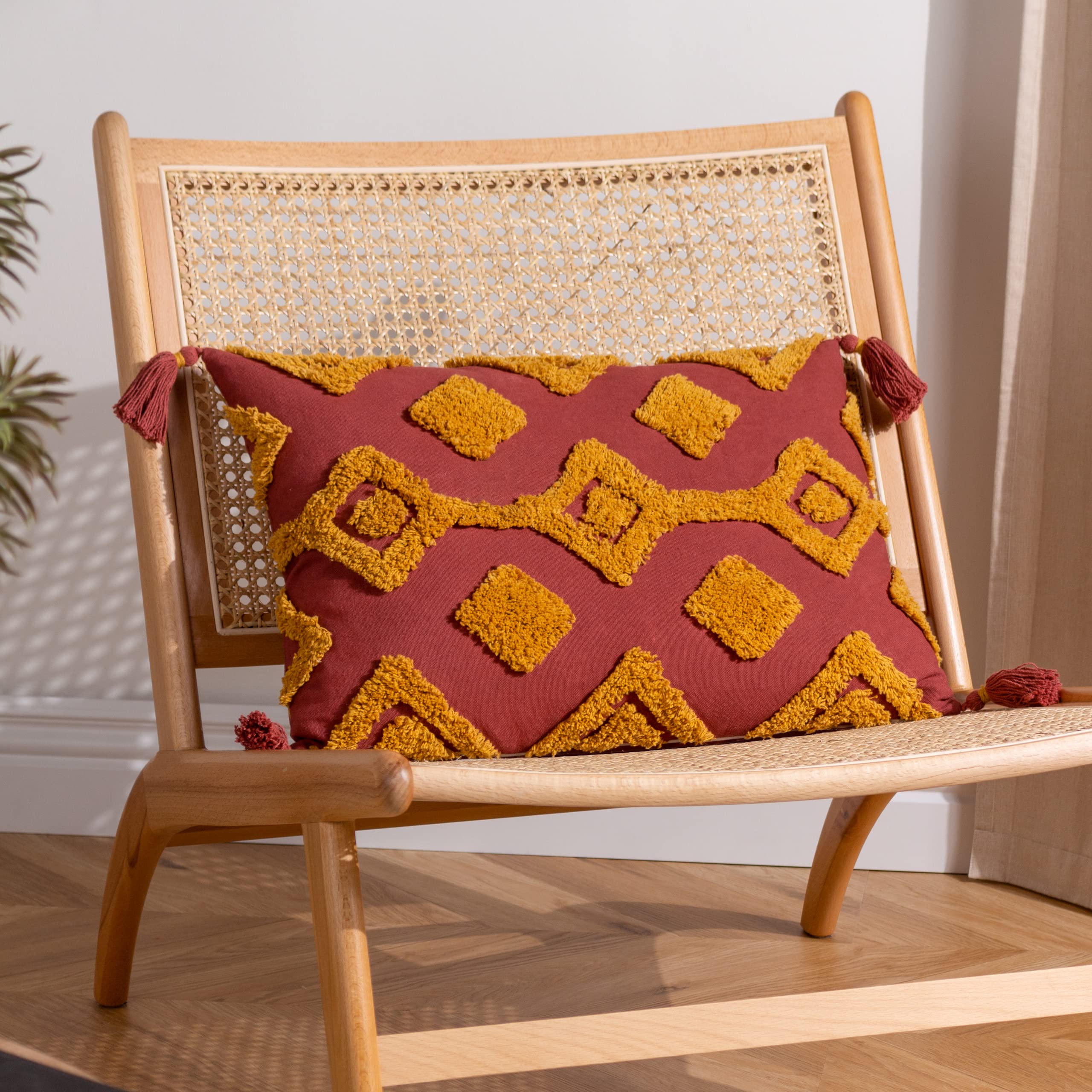 furn. Dharma Tufted Tasselled Feather Filled Cushion - Twin Pack, Sunset, 35 x 50cm