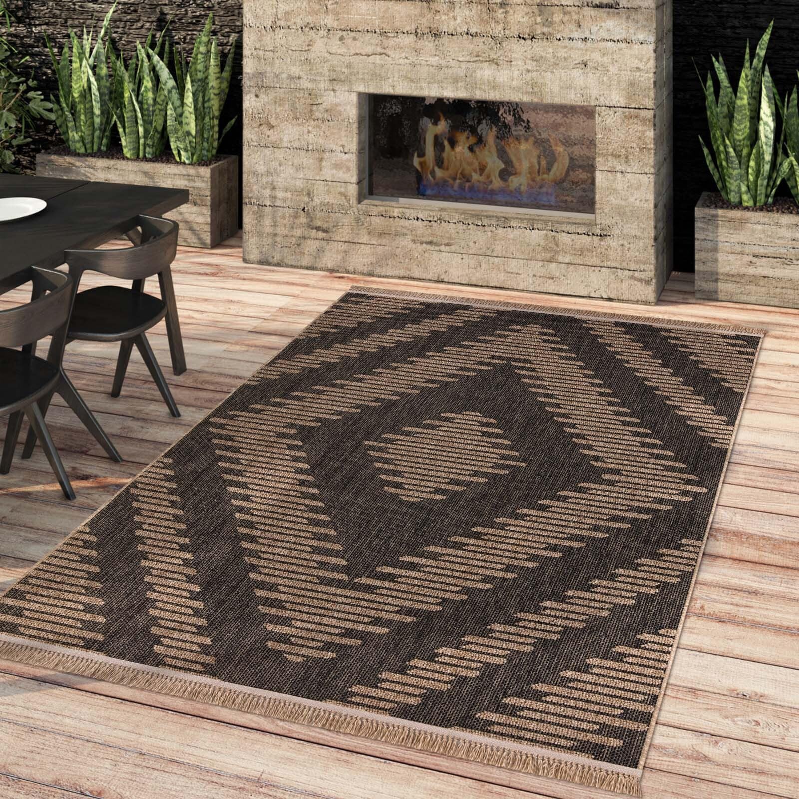 Taracarpet Outdoor & Indoor Teppich wetterfest Borneo Premium Sisal-Jute-Optik Natur für Wohnzimmer, Küche, Balkon, Wintergarten Karo anthrazit 080x150 cm