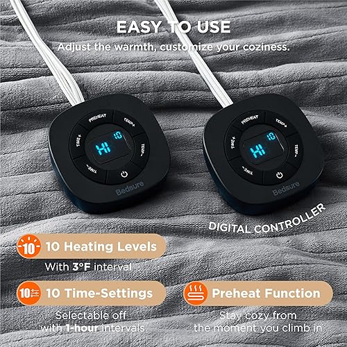 Miniatura 4 de Bedsure Manta eléctrica de franela Queen  Manta térmica de franela con 10 ajustes de calor, manta térmica con 10 ajustes de tiempo, temporizador de