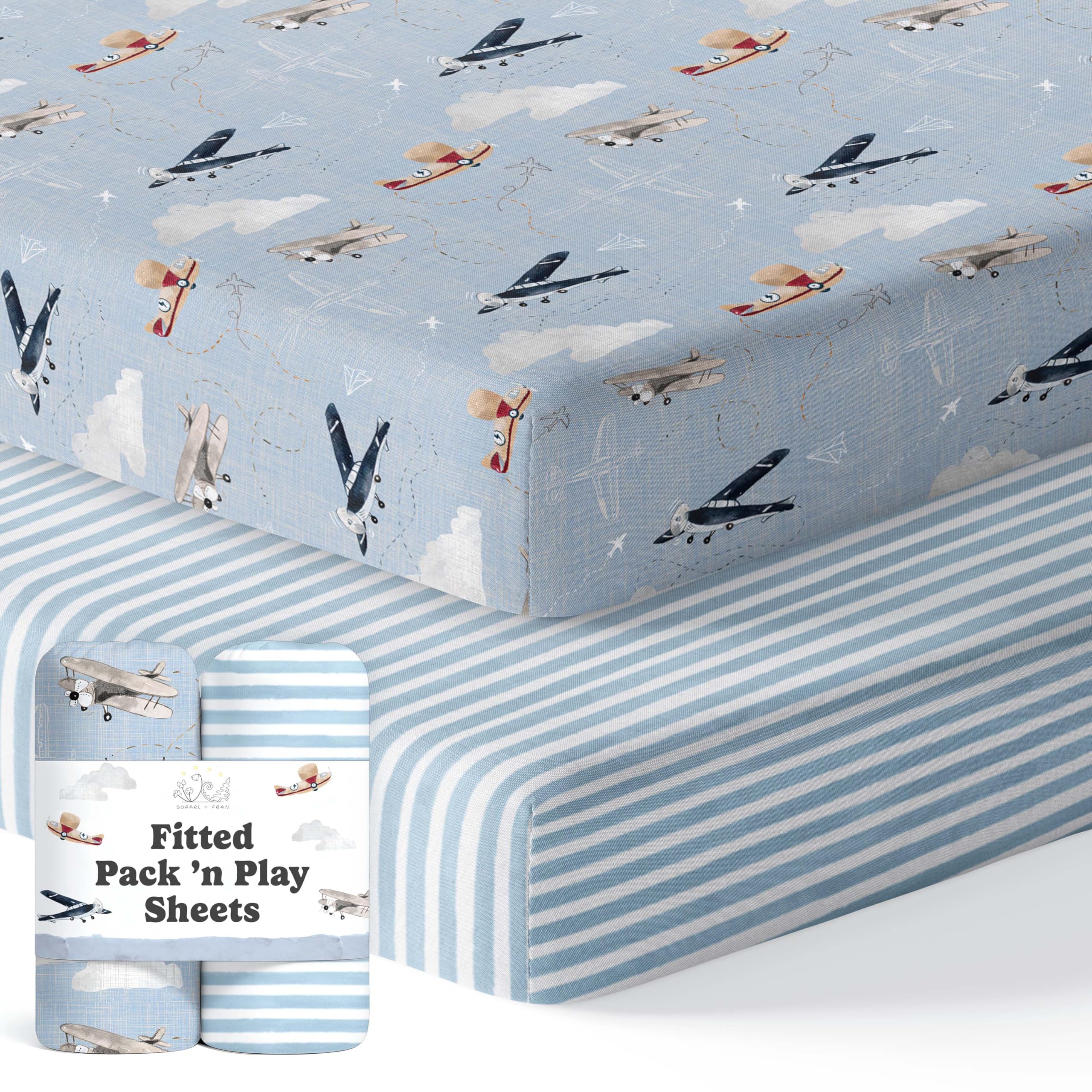 Sorrel + Fern Pack N Play Sheets Fitted for Graco 38x26 (Airplanes)