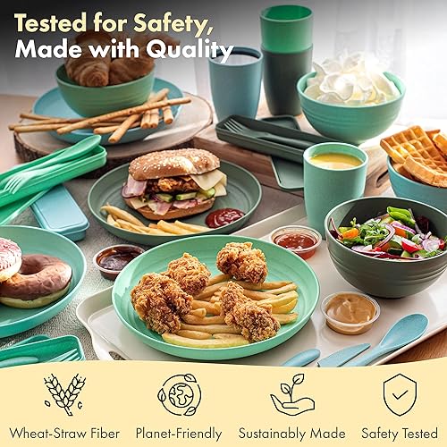 Miniatura 3 de FOODLE Juego de vajilla de paja de trigo, sin BPA y probado con seguridad, platos aptos para microondas y lavavajillas, perfecto para campamento,