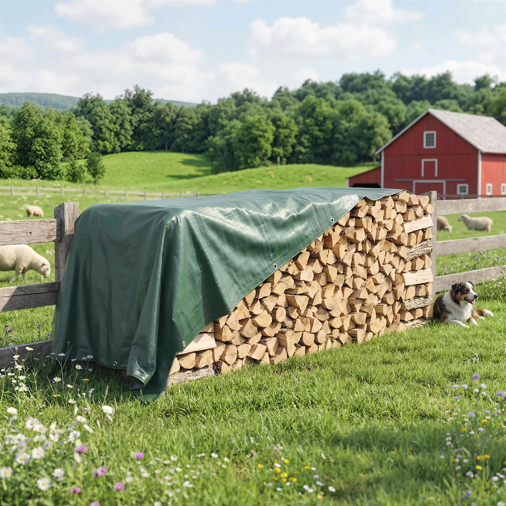 Outsunny Lona Impermeable Exterior 4x6 m, Toldo PE Resistente a Rasgaduras 90 g/m², Protección UV, con Ojales Reforzados para Leña, Muebles de Jardín, Invernaderos, Vehículos, Verde