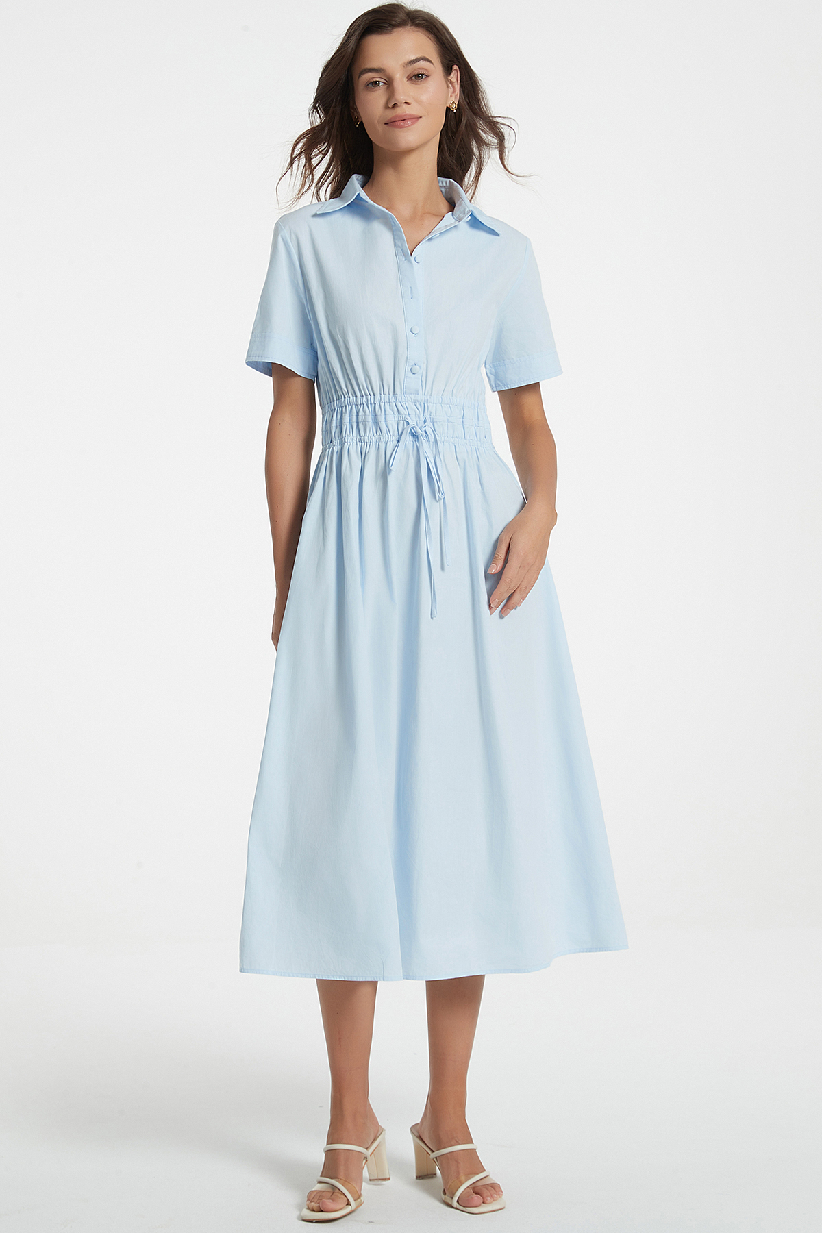 Ladyful Women Casual Button Down Short Sleeve Shirt Dress Tie Waist Midi  Shirt Dress Elegant Business Midi Dress Black at Amazon Women's Clothing  store