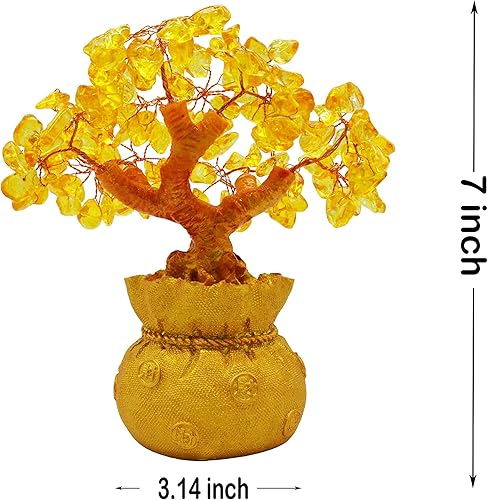 Miniatura 5 de Árbol de dinero Feng Shui de cuarzo citrino de 7 pulgadas, árbol de dinero de oro natural, oficina, habitación, buena suerte, decoración de fortuna