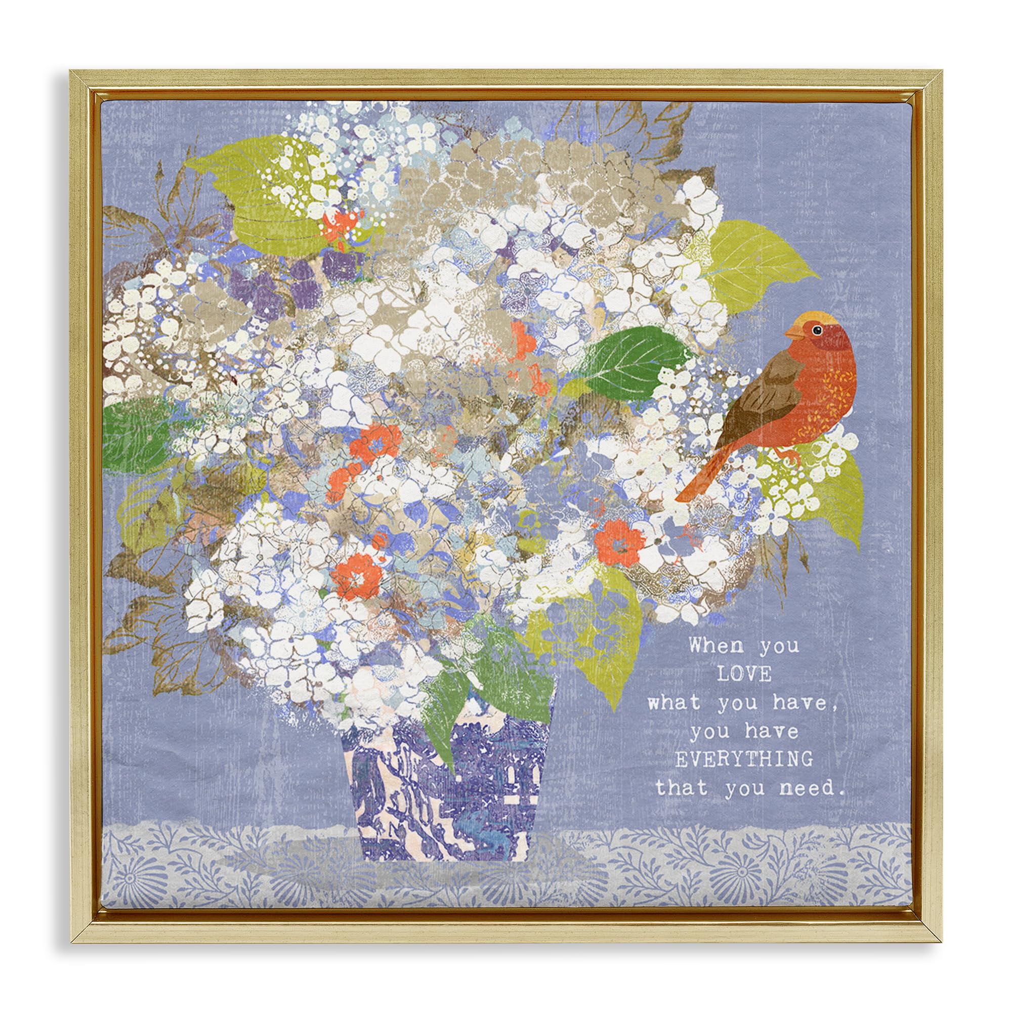 Stupell Industries 'Floral Inspiration On Love', Floating Frame Canvas Art, Gold, 18 x 18 Inches, Easy to Hang and Sturdy, Made in USA, by Suzanne Nicoll