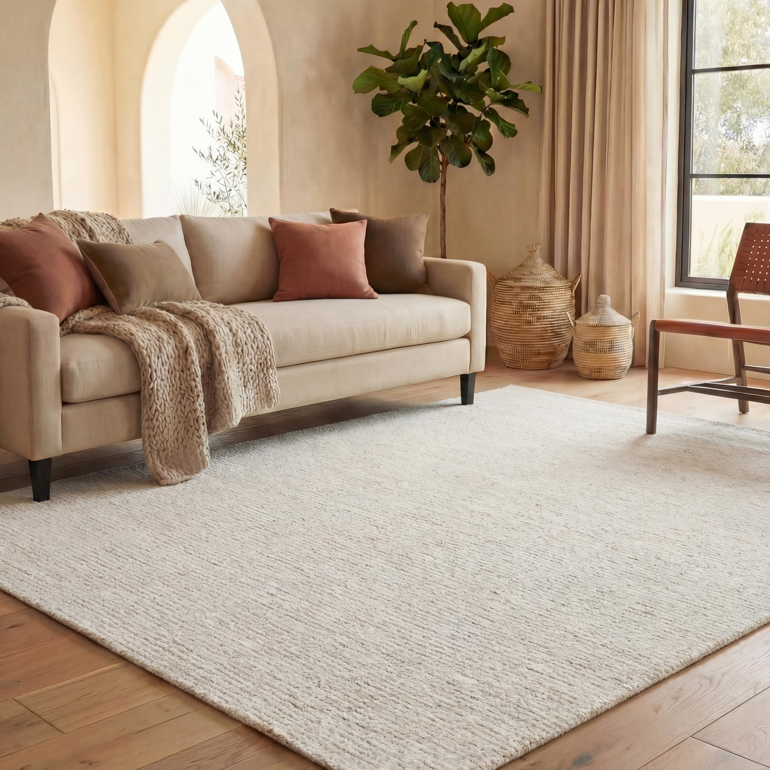 SAFAVIEH Abstract Collection Area Rug - 6' x 9', Ivory & Beige, Handmade Wool, Ideal for High Traffic Areas in Living Room, Bedroom (ABT468E)