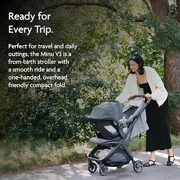 UPPAbaby MINU V3 Lightweight Travel Stroller |Greyson | One-Hand Fold & Recline | Overhead Friendly Baby Pram | Includes Rain Cover & Carry Strap | Baby Stroller Up to 22kg | 9kg Storage Basket