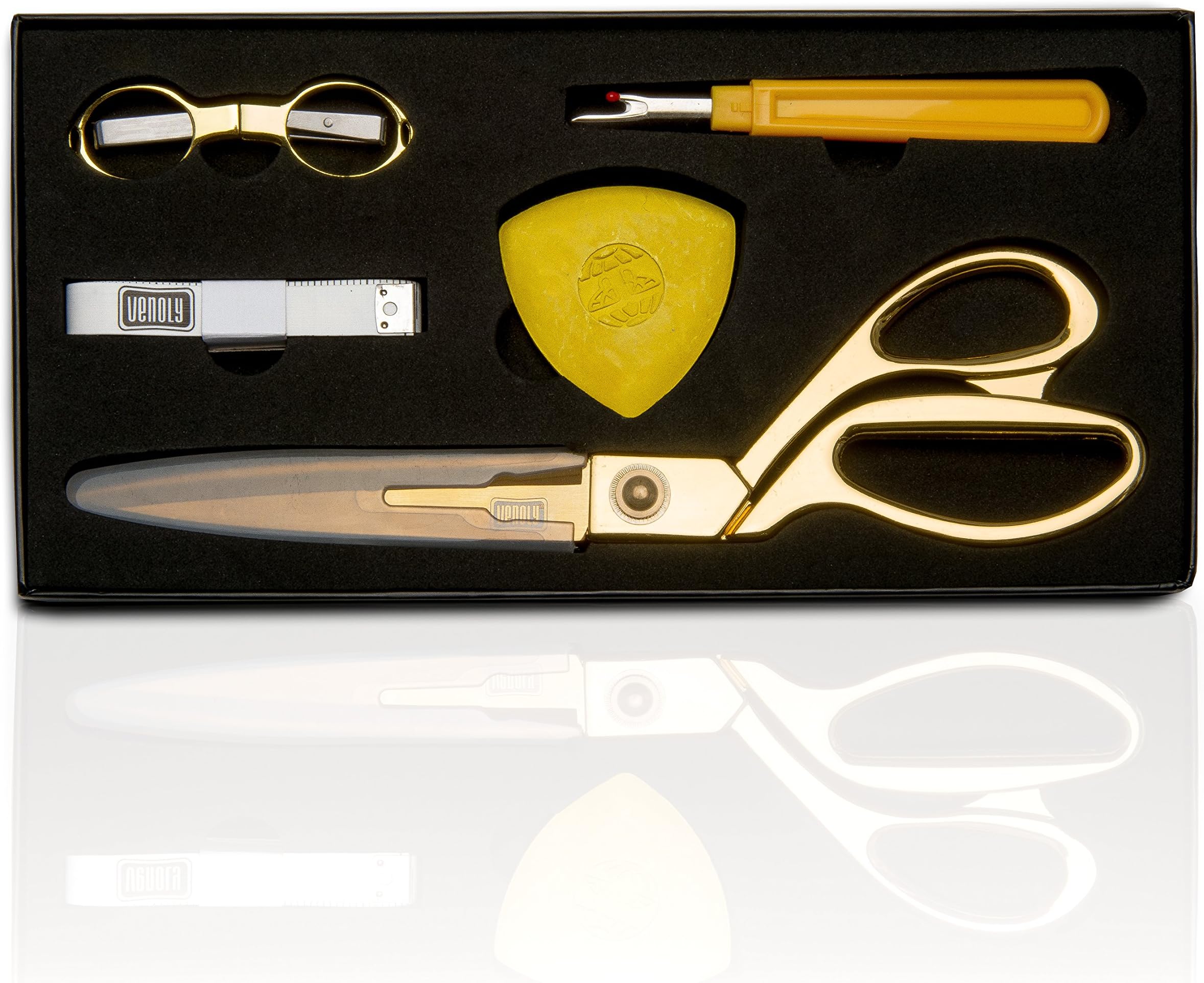 Venoly Deluxe Sewing Set, Includes 10 Inch Professional Dressmaker Shears, Scissors, Seam Ripper, Tailor Chalk, and Tape Measure, Packaged In Elegant Box