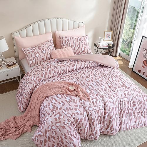 Miniatura 6 de JANZAA Juego de edredón tamaño matrimonial, juego de ropa de cama con estampado de leopardo beige, elegante y elegante estampado de guepardo, ropa