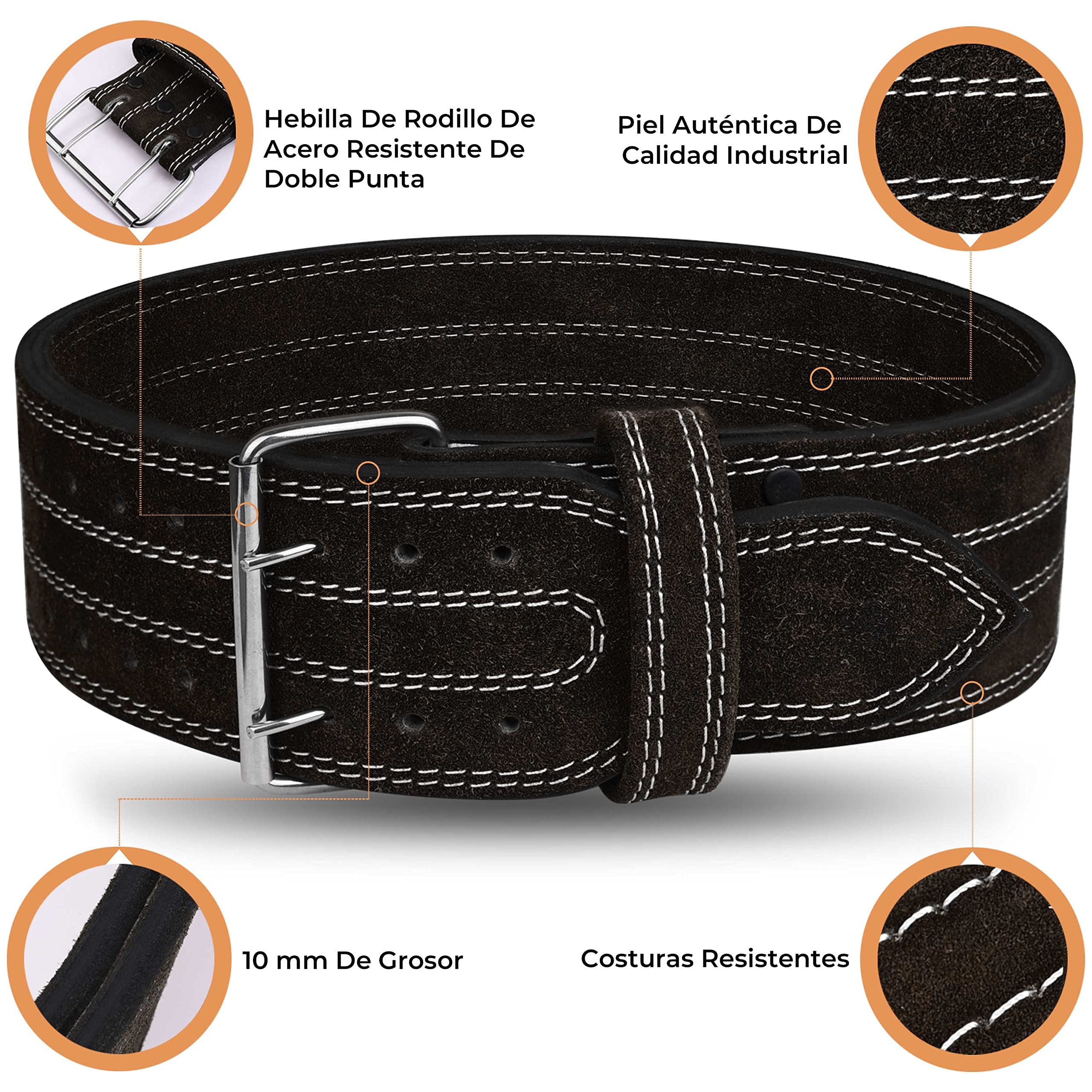AQF Cinturón Gym Cuero 10mm, 4" Hebilla de Rodillo de Acero para Fitness