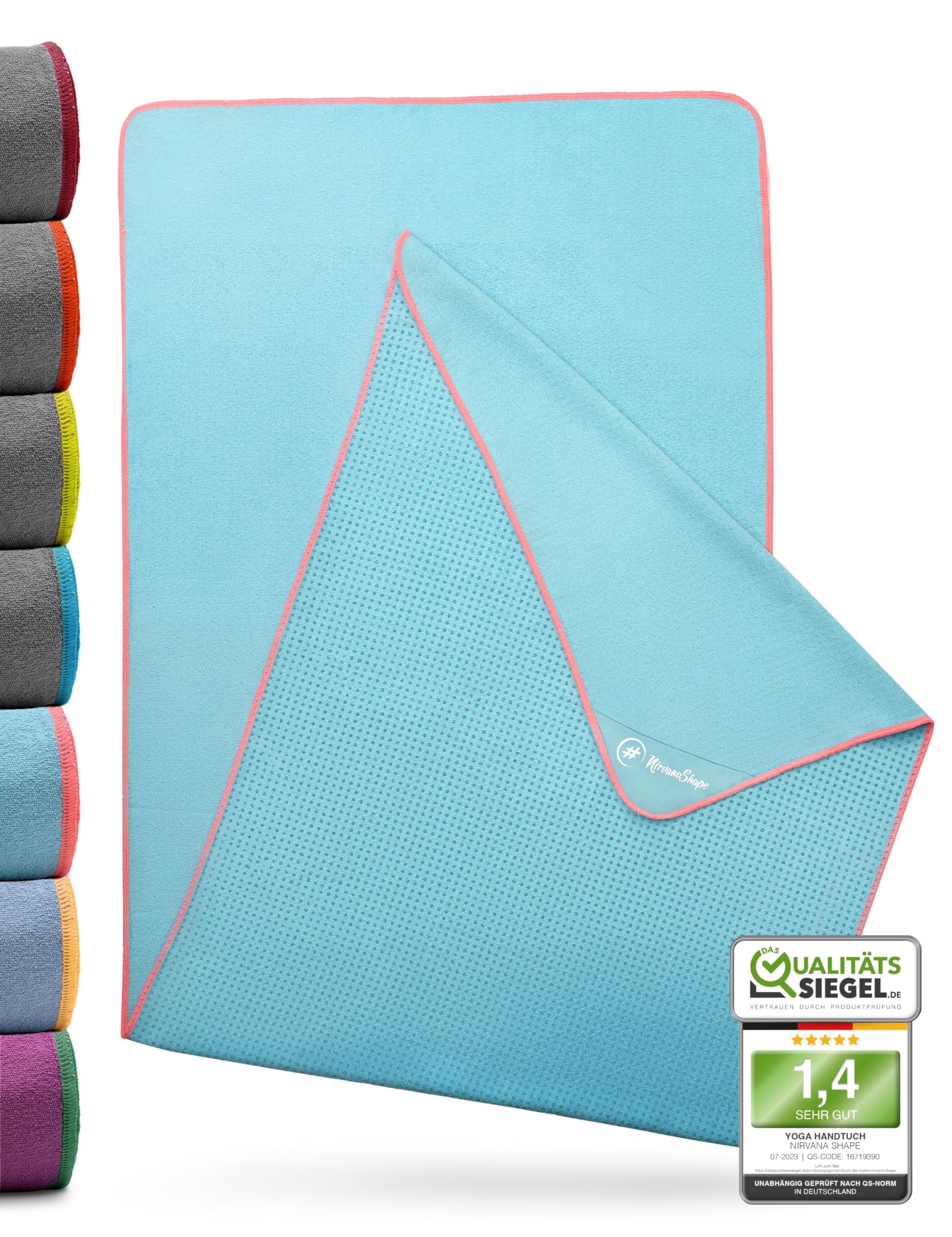 NirvanaShape Yoga Handtuch rutschfest | Hot Yoga Towel mit Antirutsch-Noppen | hygienische Yogatuch-Auflage für Yogamatte [ 185 x 63 cm ]