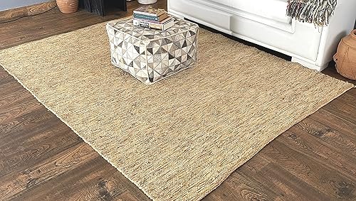 Loominaire Alfombra hecha a mano de cáñamo de saona, fibra natural de algodón de fácil mantenimiento para sala de estar, cama, habitación familiar,