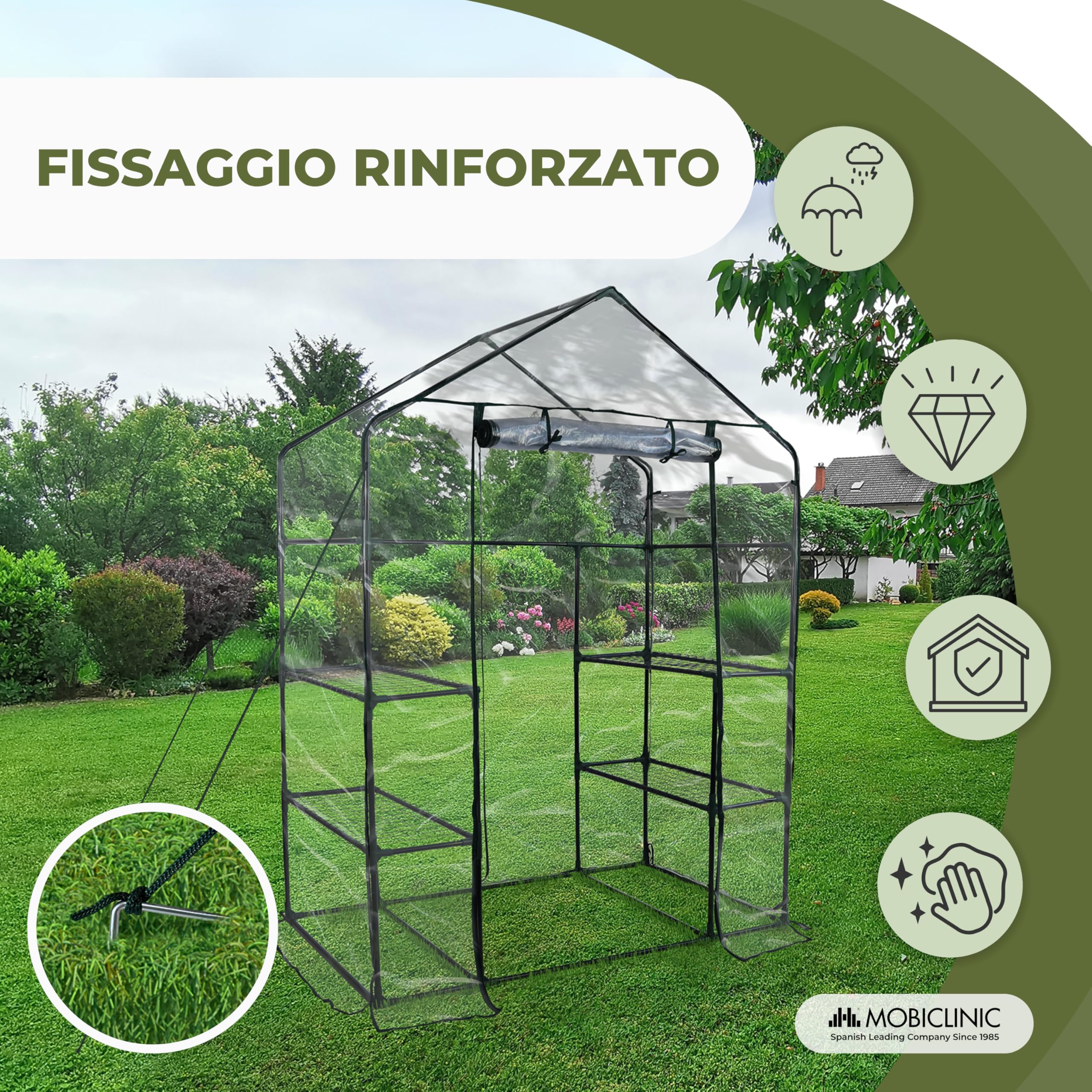 Mobiclinic®, Serra da Giardino, 143 x 73 x 195cm, Copertura in PVC e Porta Avvolgibile, 4 Ripiani, Impermeabile, Home Grow, Vivaio Domestico, Fissaggio Sicuro, Ideale per la Coltivazione, Resistente