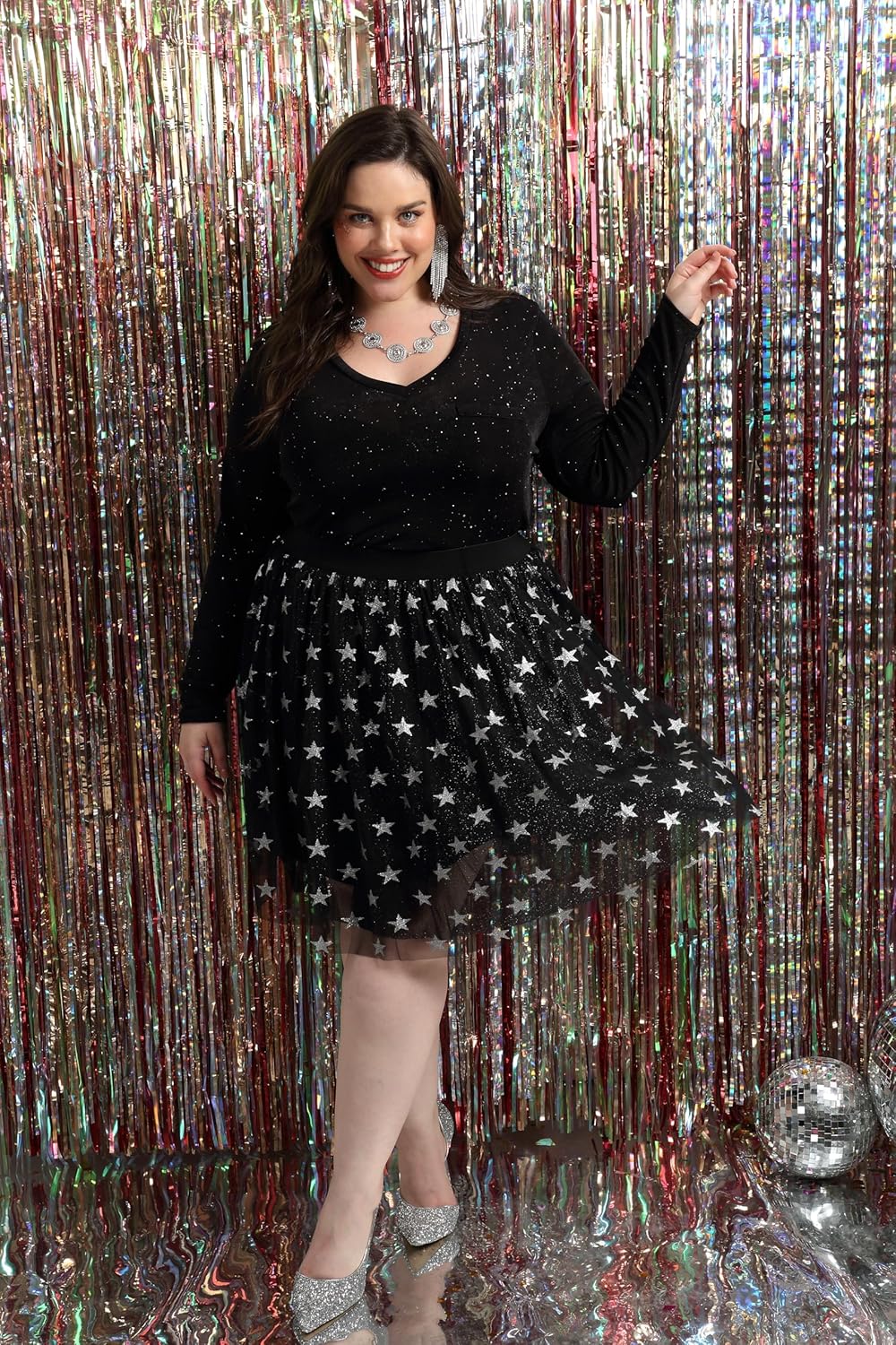 CARCOS Plus Size Tops for Curvy Women Long Sleeve Fall Shirts Glitter Pullover Raglan Tunics Casual XL-5XL - Image 5