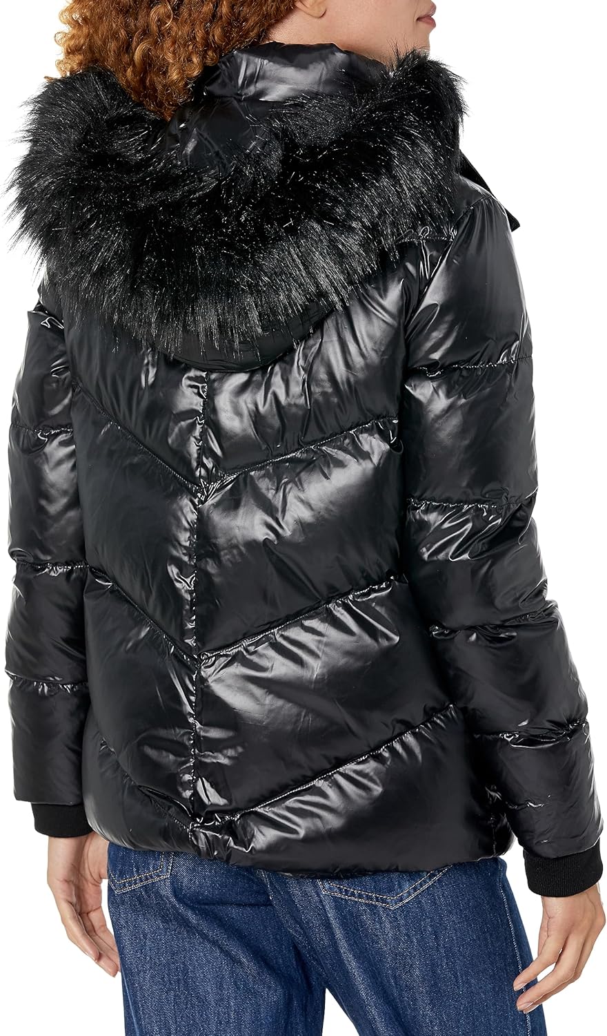 KARL LAGERFELD Women's Faux Fur Trim Hooded Down Short Puffer Jacket - Image 2