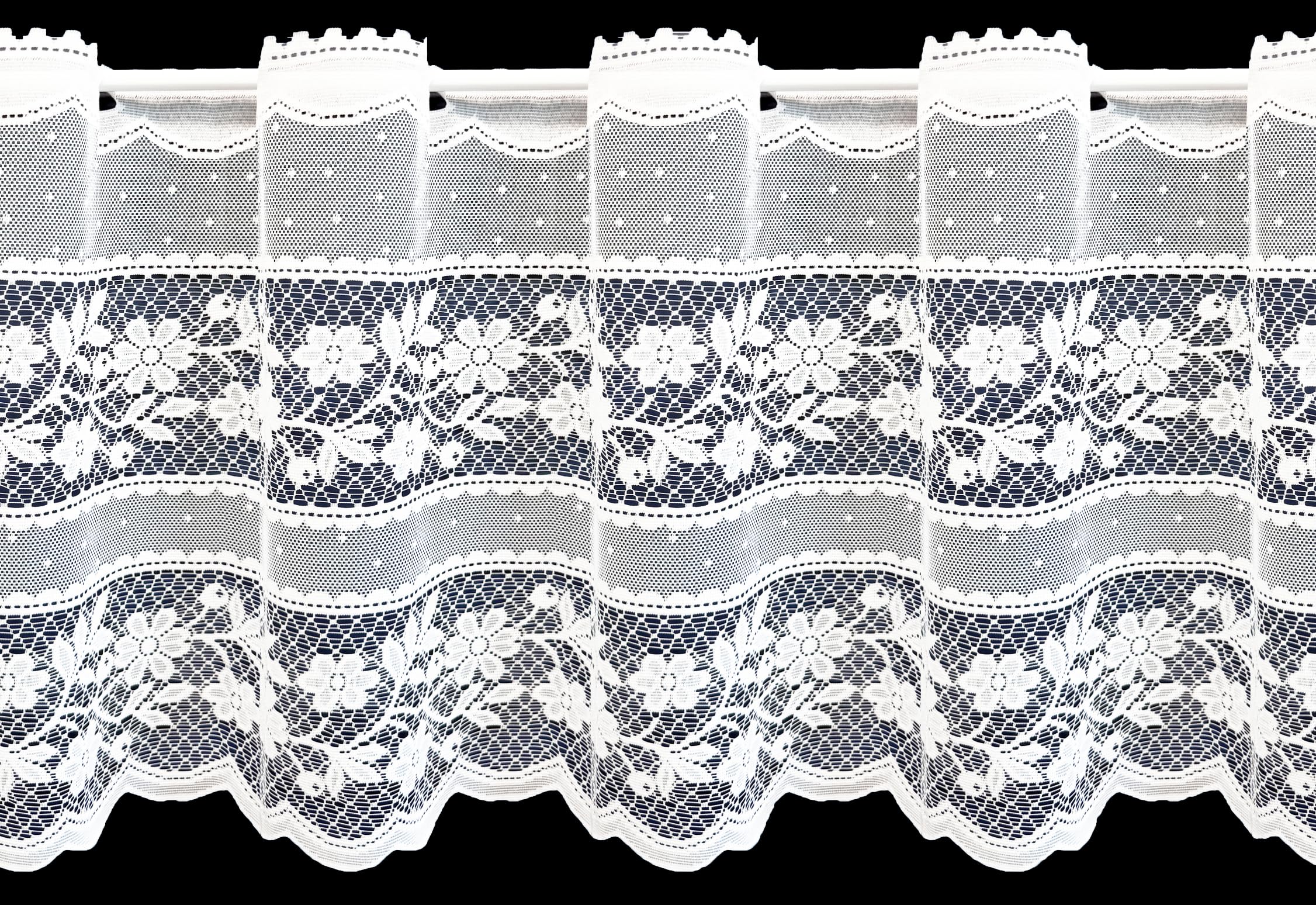 Silverthorn Soft Furnishings White/Black - Matilda Café Net – A Beautiful Lace Café Net With Scalloped Base – Sold By The Metre. (45Cm Drop / 18 Inch Drop)