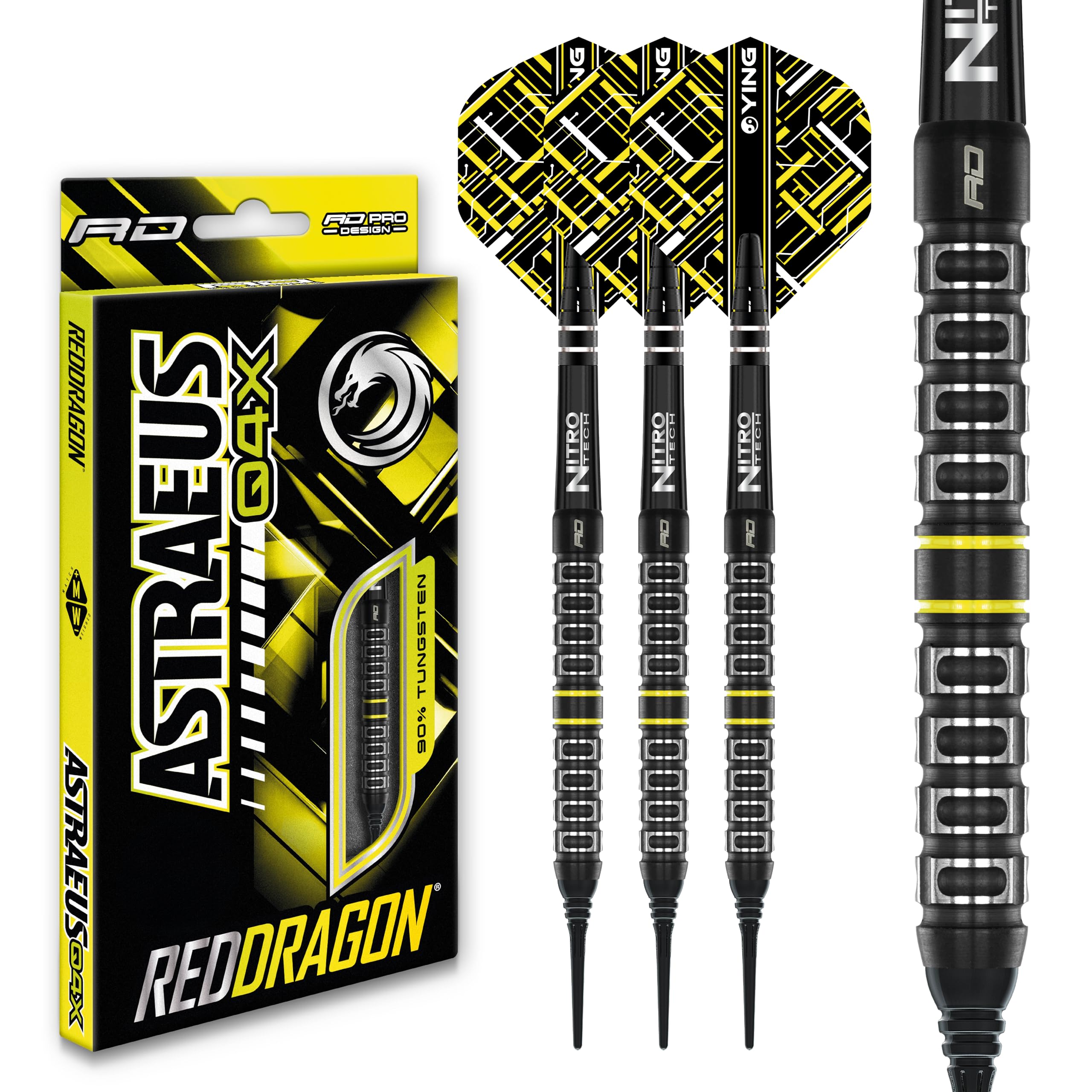 DESIGNA DARTS Vampires V2 – Fléchettes Pointe Souple 90% Tungstène, 19g, Baril Rouge/noir, Avec Ailettes