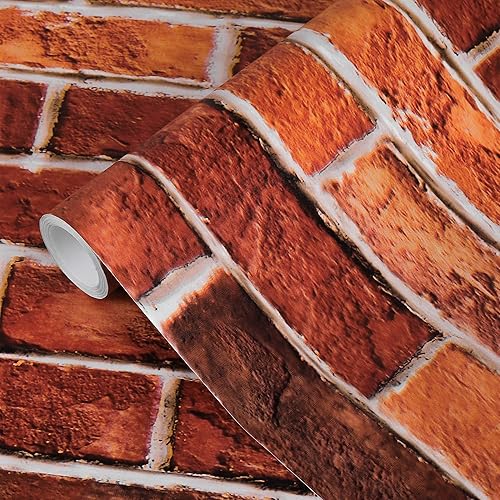 practicalWs Papel tapiz de ladrillo rojo de 177 x 3937 pulgadas vinilo autoadhesivo con patrón de ladrillo vintage 3D extraíble para cocina