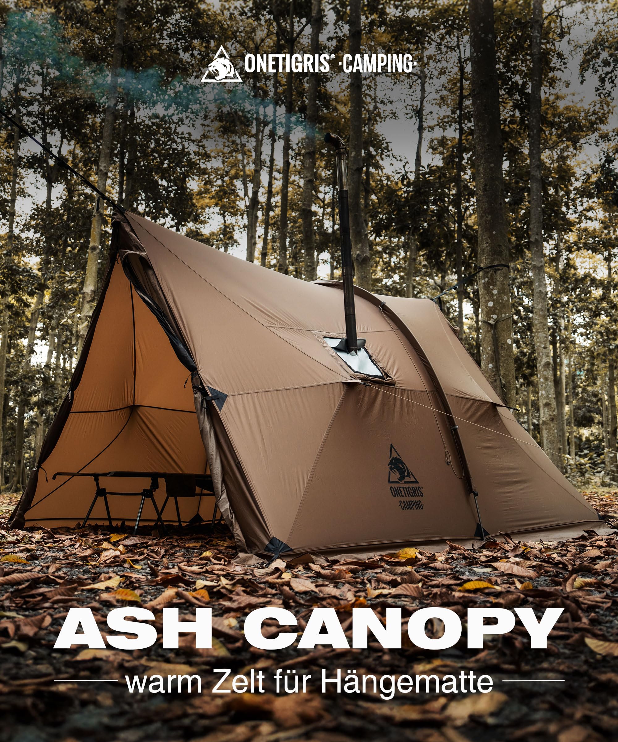 OneTigris ASH Canopy namiot dla 2-4 osób, wodoszczelny, 3000 mm, wiatroszczelny, kempingowy, duży, ciepły namiot na zimę, namiot hamakowy, outdoorowy, do samochodu, mały rozmiar po spakowaniu