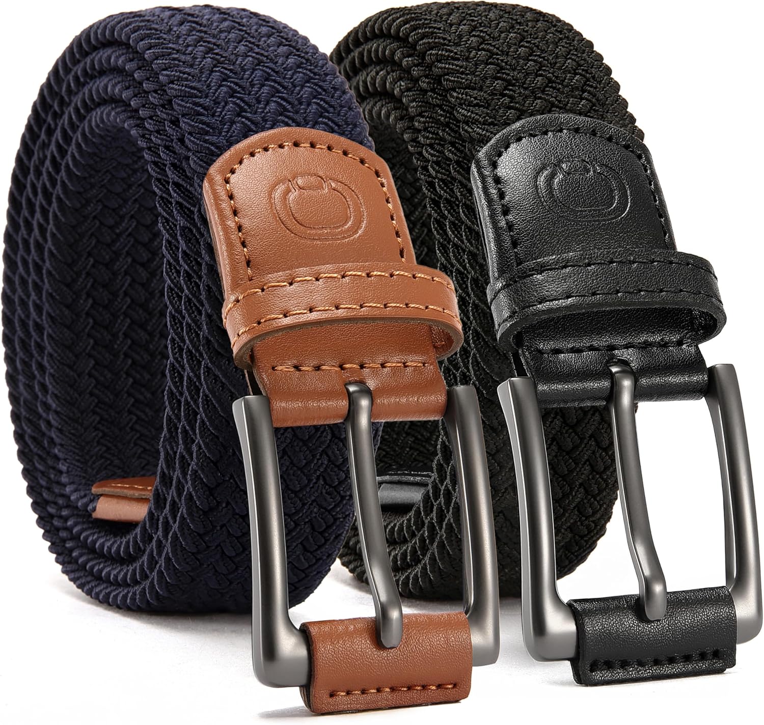 CHAOREN Stretch Belt Men 2 Pack - 1 3/8" Braided Golf Belts For Men - Casual Elastic For Pants and Jeans