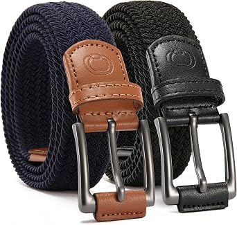 CHAOREN Stretch Belts for Men 2 Pack - Elastic Belt for Golf & Casual Wear