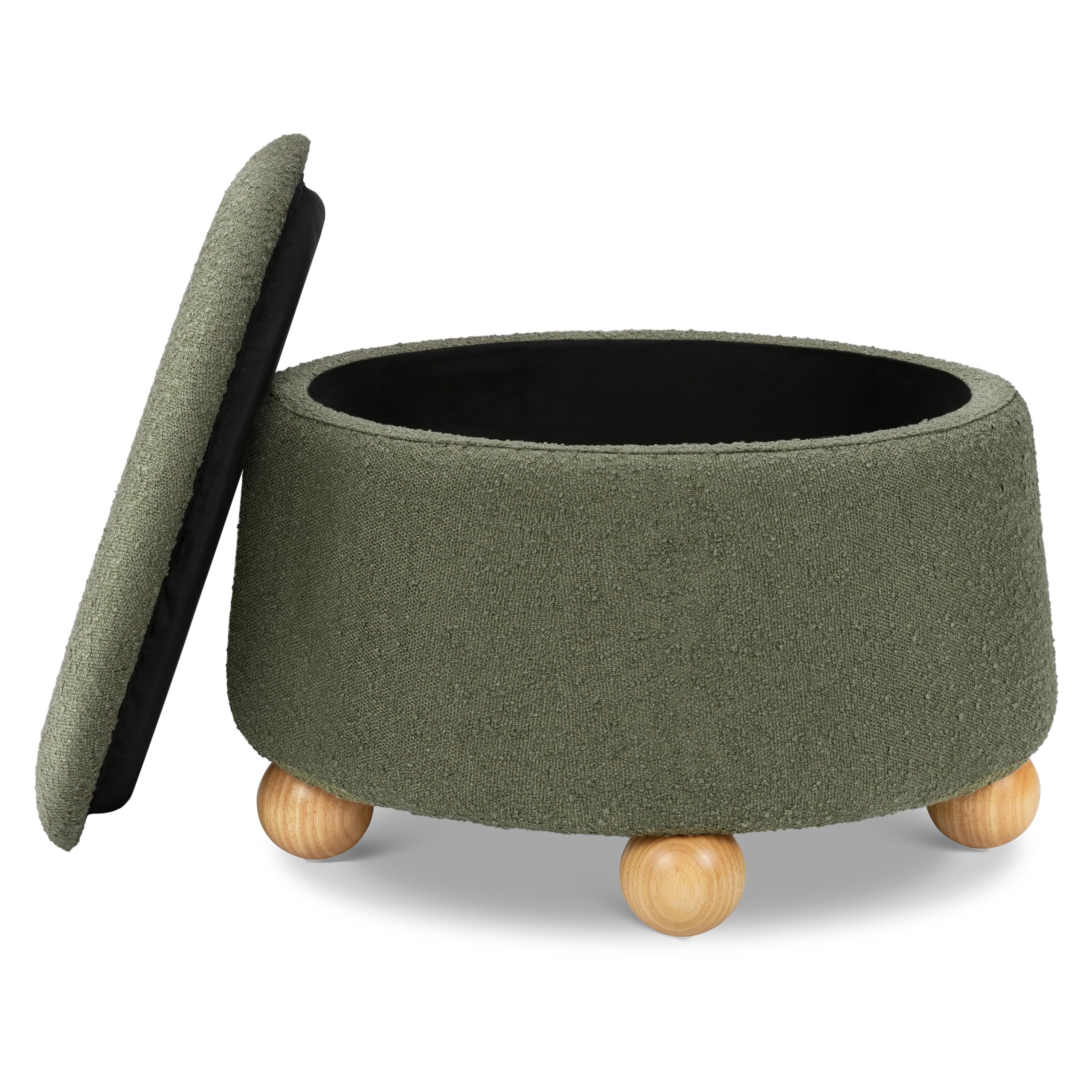 Namesake Tuffet Storage Ottoman with Wooden Ball Feet and Lift Top | GREENGUARD Gold, FSC®, CertiPUR-US® Certified | Performance Olive Boucle,