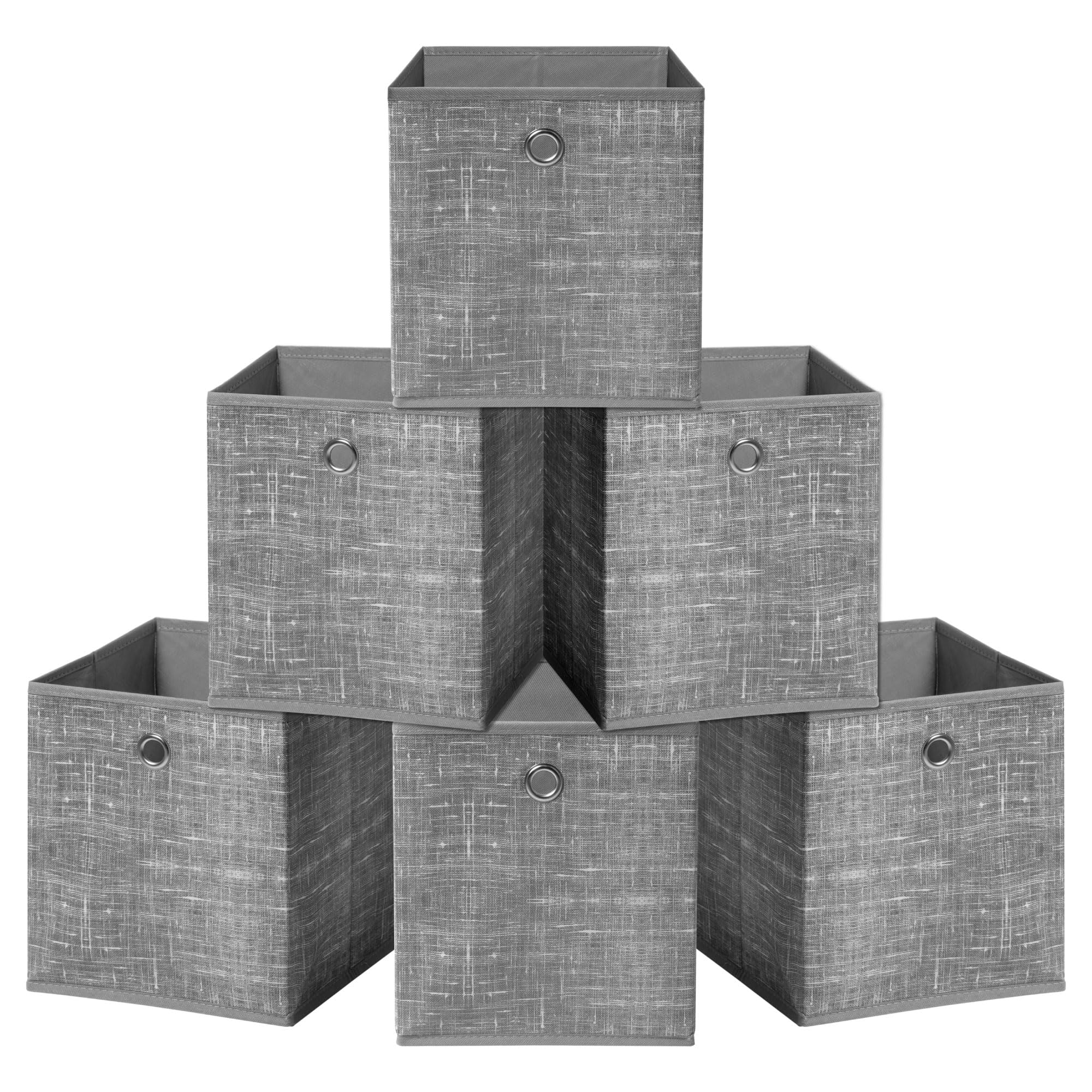 Cajas de almacenamiento plegables – Juego de 6 cajas de almacenamiento de tela gris con asa de ojales, cajas de almacenamiento de tela que ahorran espacio para ropa, juguetes, organización de